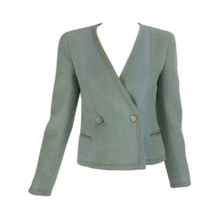 Vintage Chanel mint green glitter tweed cropped jacket 2000