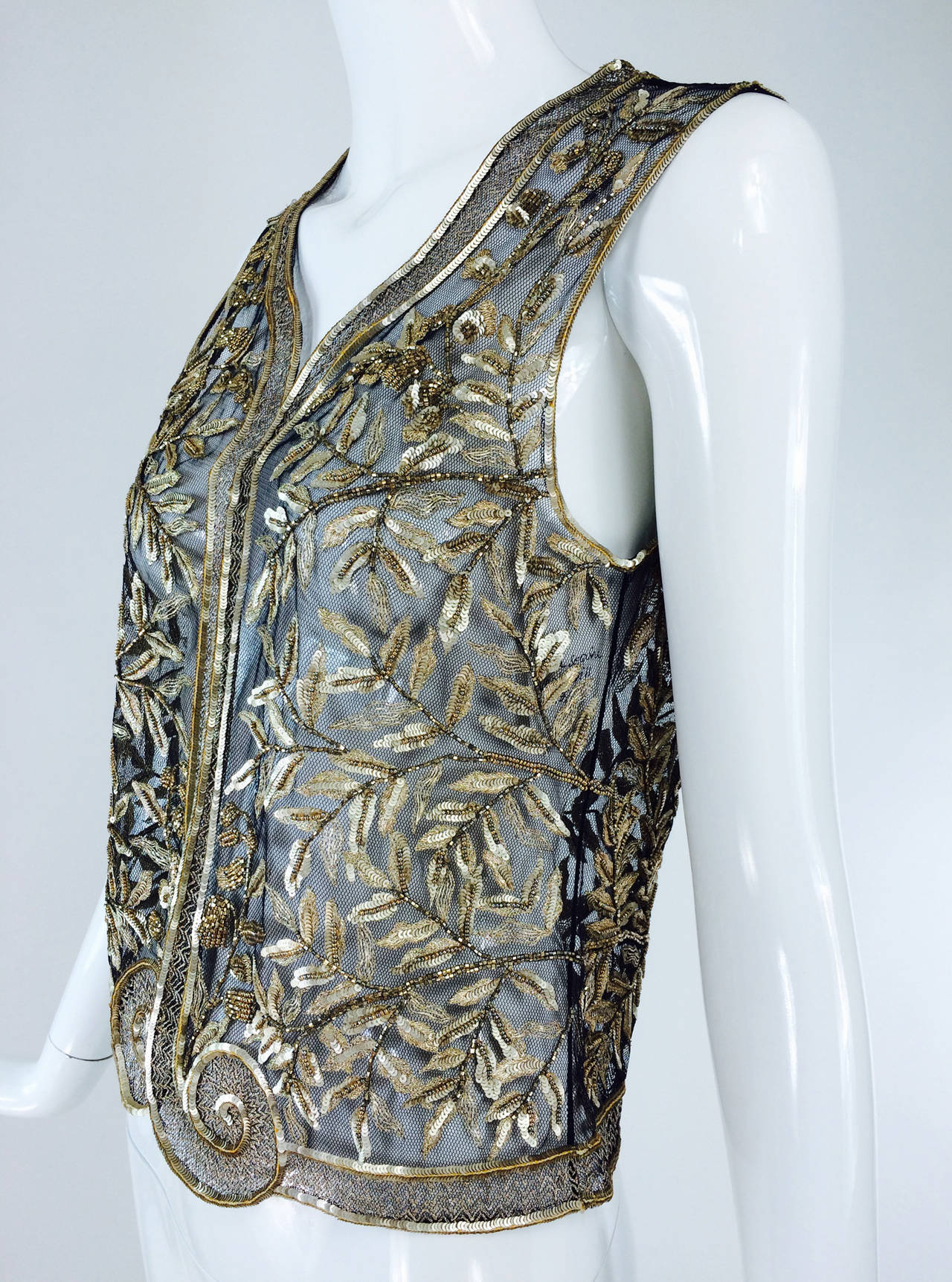 Bill Blass golden sequin & beaded tulle evening vest 1970s 5