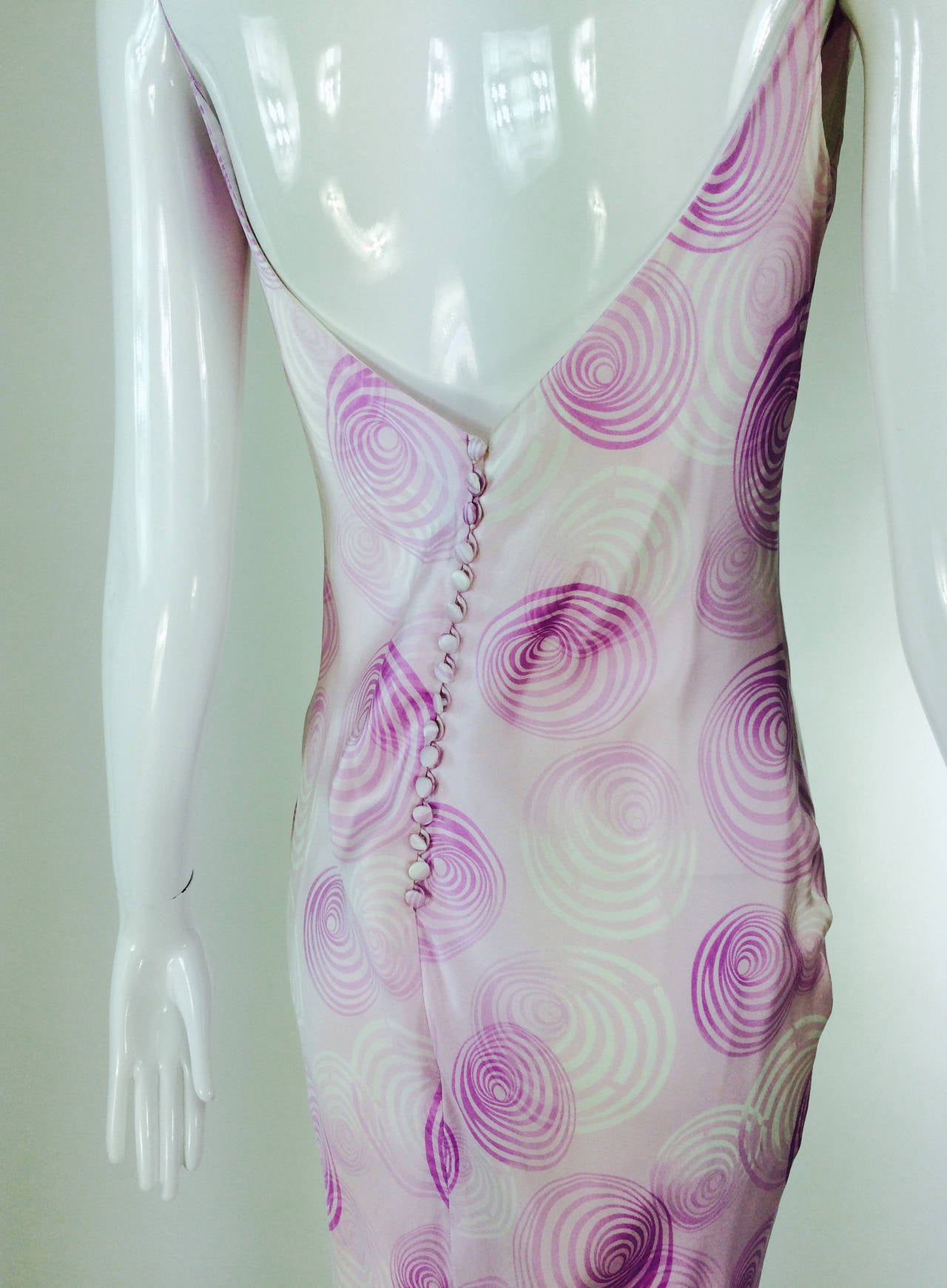 Women's Escada bias cut silk spiral print cowl neck dress 1990s