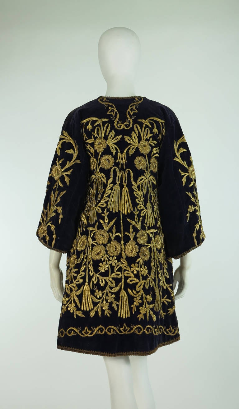 19th Century Ottoman Empire gold metallic embroidered velvet coat 1