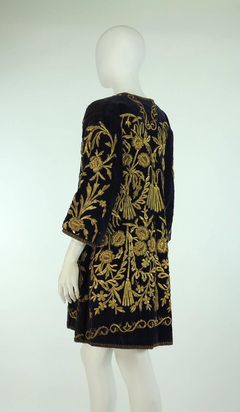 19th Century Ottoman Empire gold metallic embroidered velvet coat 2