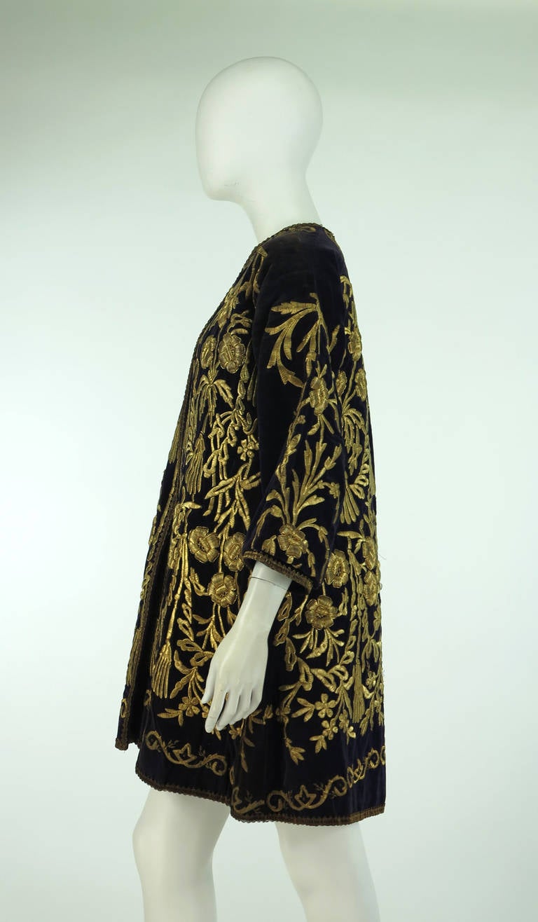 19th Century Ottoman Empire gold metallic embroidered velvet coat 3