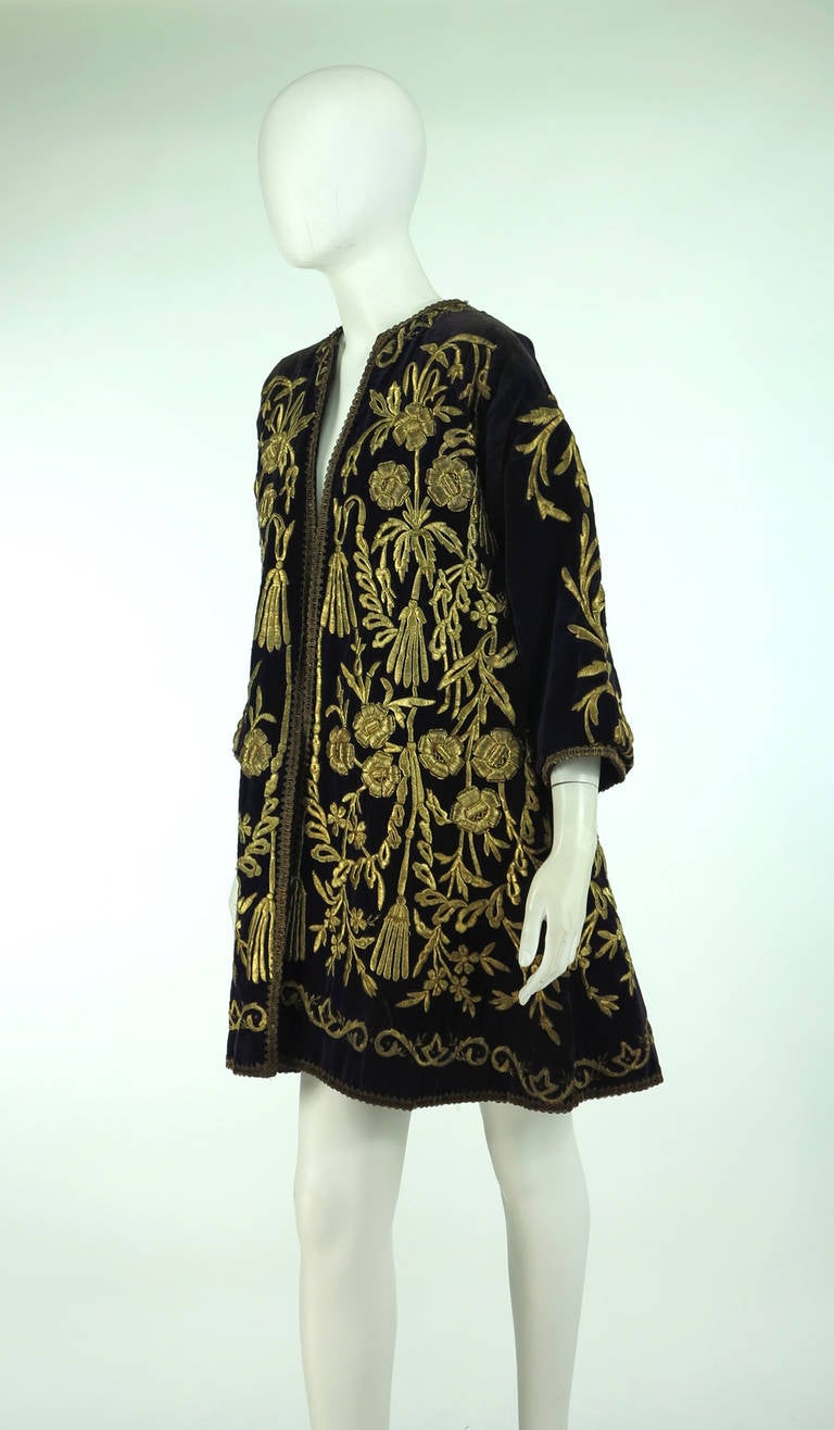 19th Century Ottoman Empire gold metallic embroidered velvet coat 4