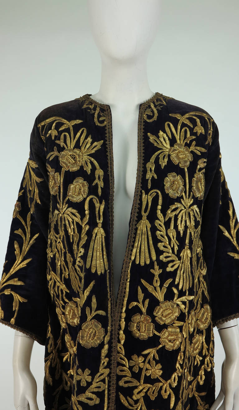 19th Century Ottoman Empire gold metallic embroidered velvet coat 5