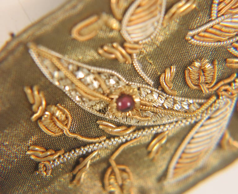 1960s India gold metallic embroidered belt with semi precious stones