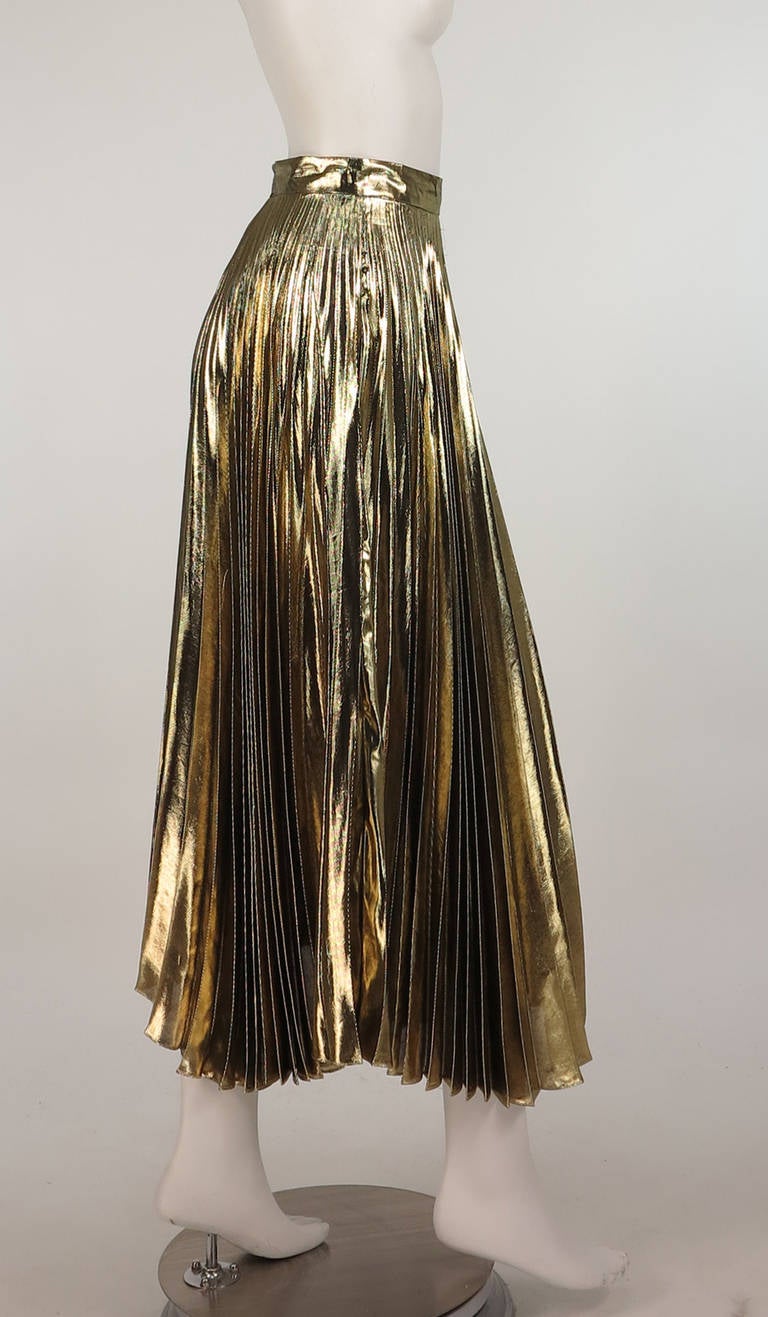 halston gold pleated skirt
