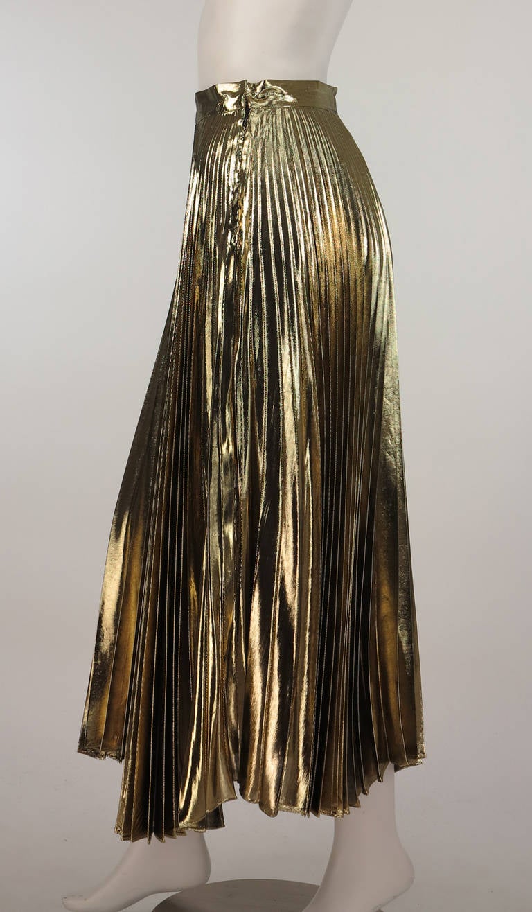 gold lame pleated skirt