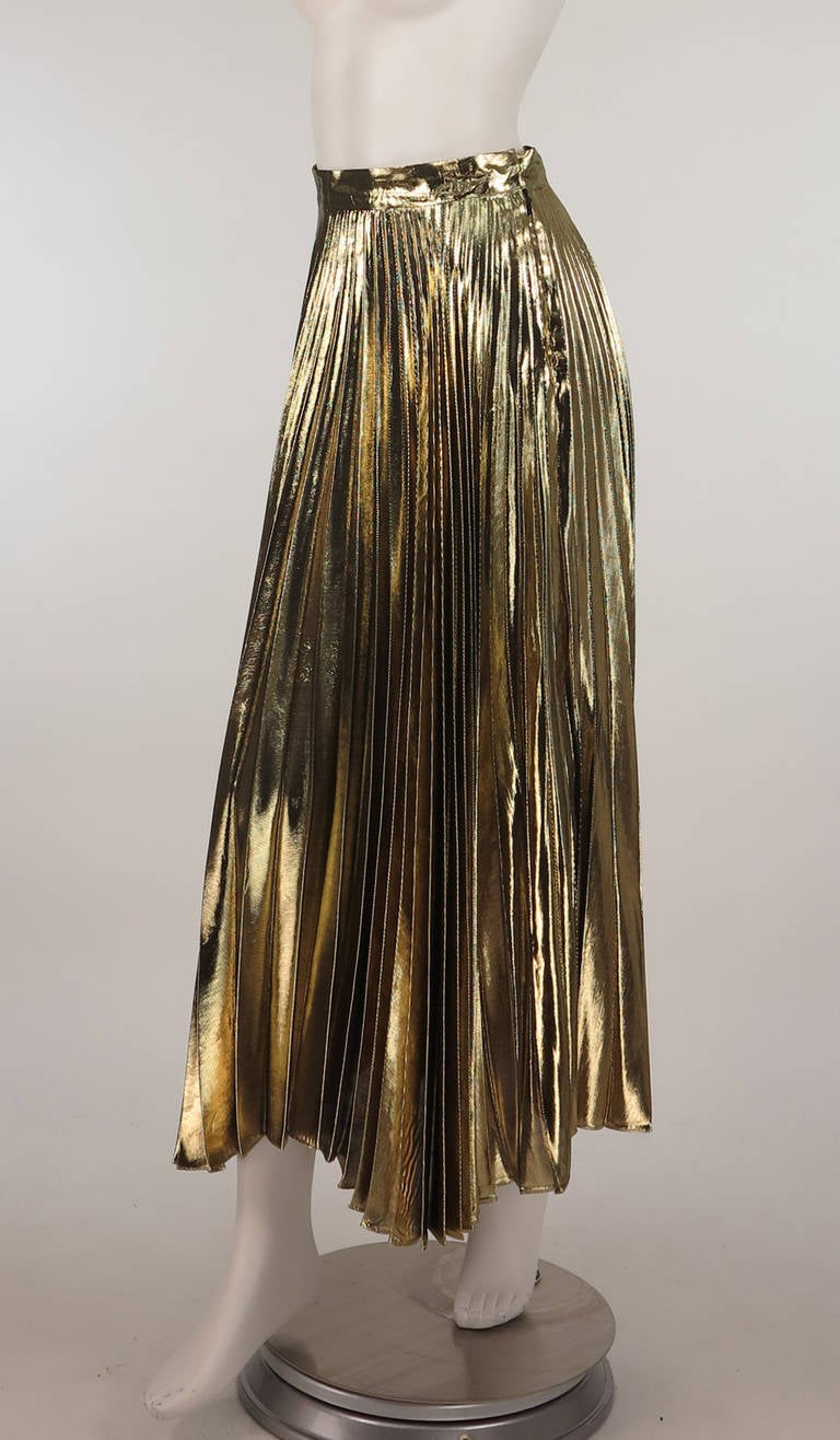 Women's 1980s Halston liquid gold knife pleated skirt NWT