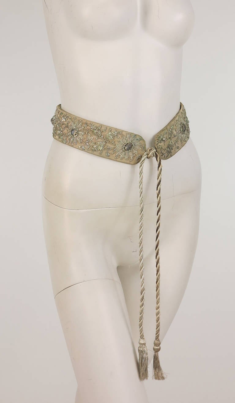 1960s India silver metallic embroidered belt with semi precious stones
