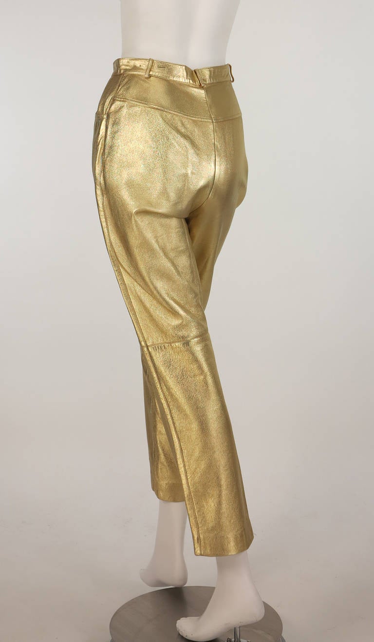 1980s Ferragamo gold leather pants In Excellent Condition In West Palm Beach, FL