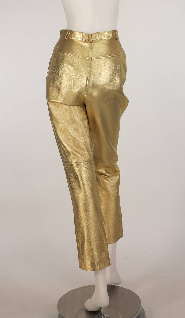 Women's 1980s Ferragamo gold leather pants