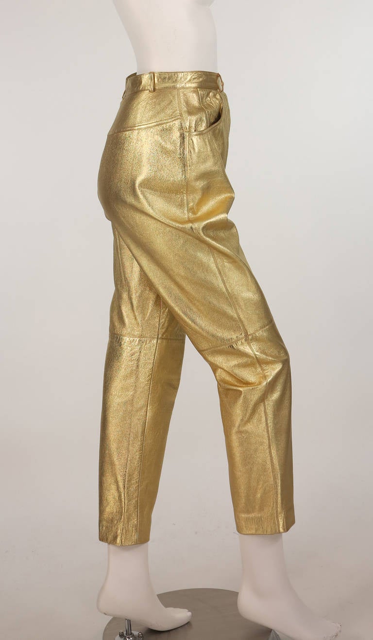 1980s Ferragamo gold leather pants 1
