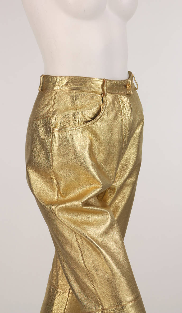1980s Ferragamo gold leather pants 2