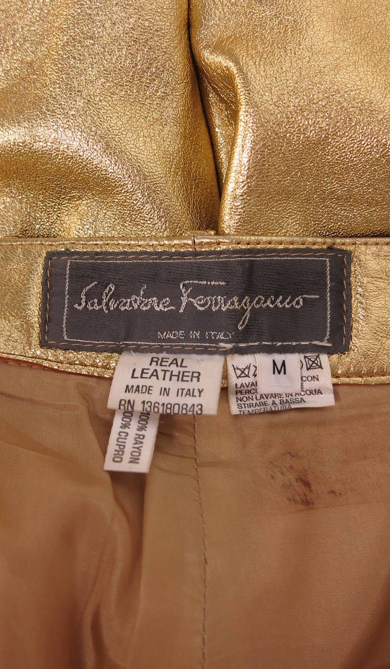 1980s Ferragamo gold leather pants 3