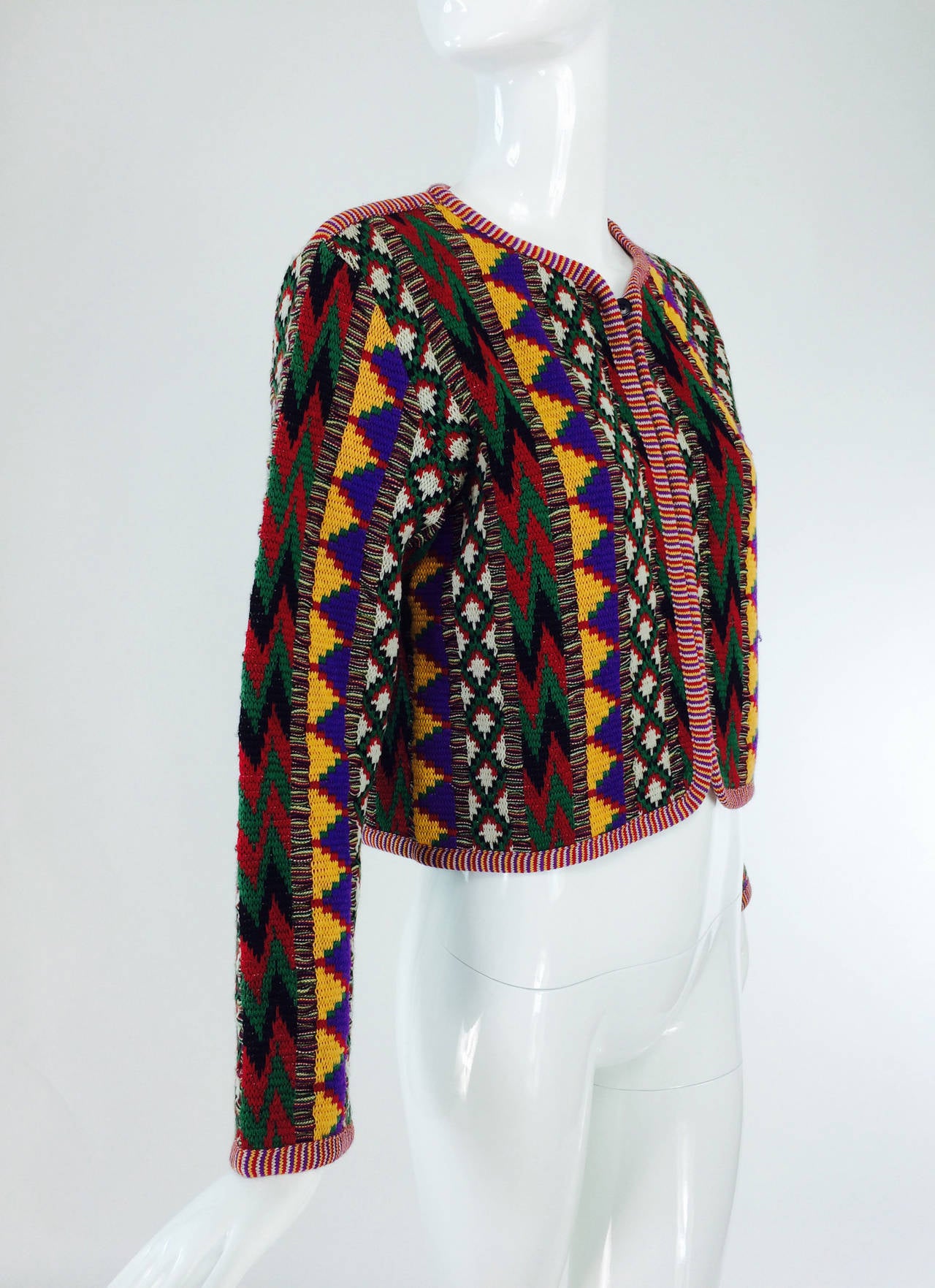 Yves St Laurent YSL Rive Gauche geometric tribal knit sweater 1970s 3