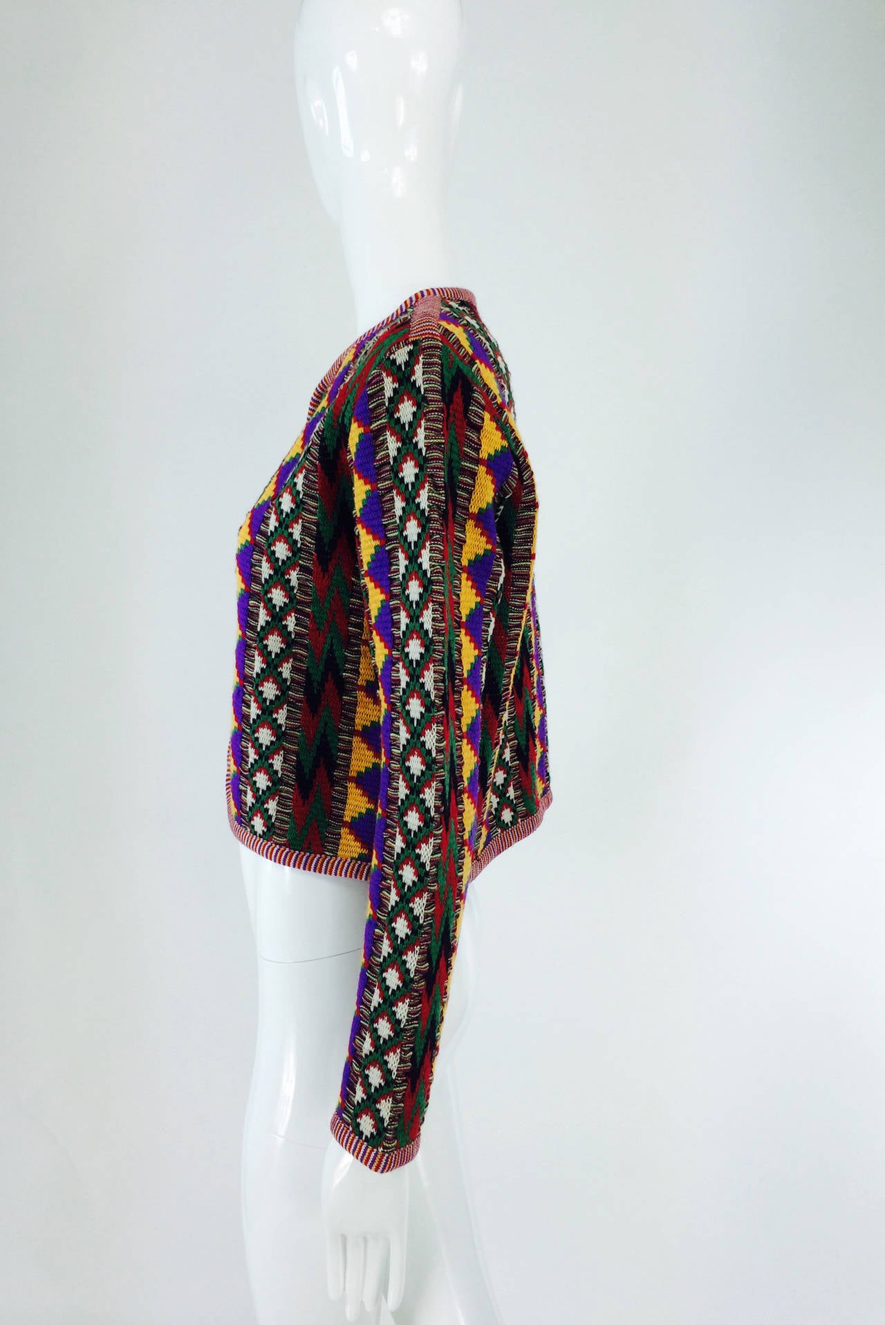 Yves St Laurent YSL Rive Gauche geometric tribal knit sweater 1970s 1