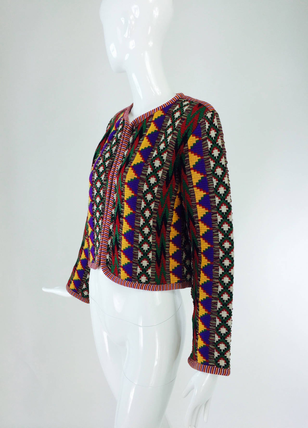 Women's Yves St Laurent YSL Rive Gauche geometric tribal knit sweater 1970s