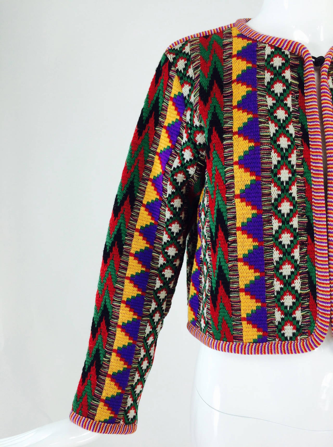 Yves St Laurent YSL Rive Gauche geometric tribal knit sweater 1970s In Excellent Condition In West Palm Beach, FL