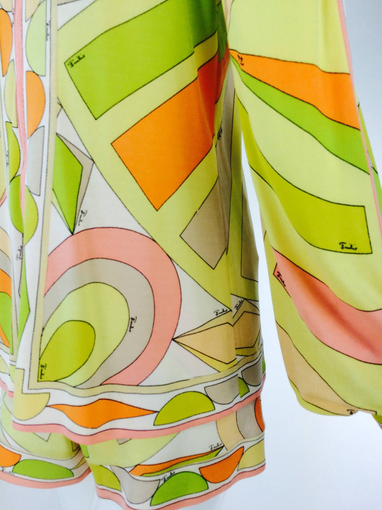 Emilio Pucci 2pc silk knit short & top set in hot citrus colours 1960s 2