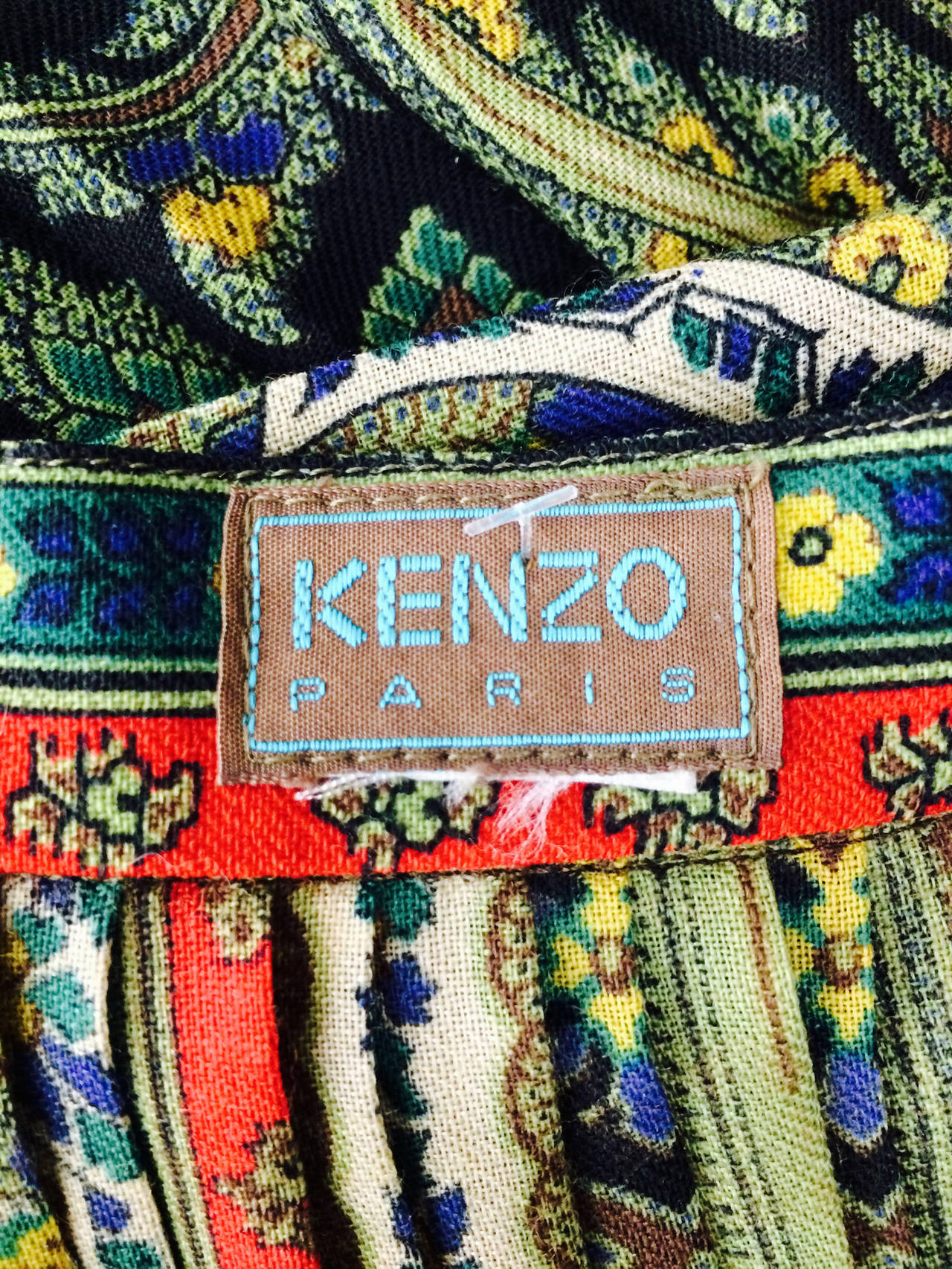 Kenzo paisley pleated side button skirt 1970s 3