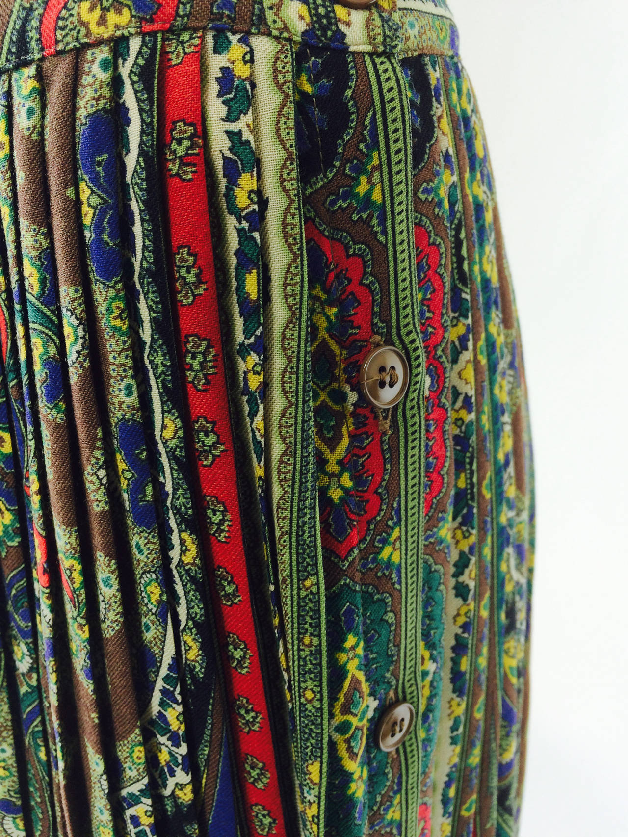 Kenzo paisley pleated side button skirt 1970s 2