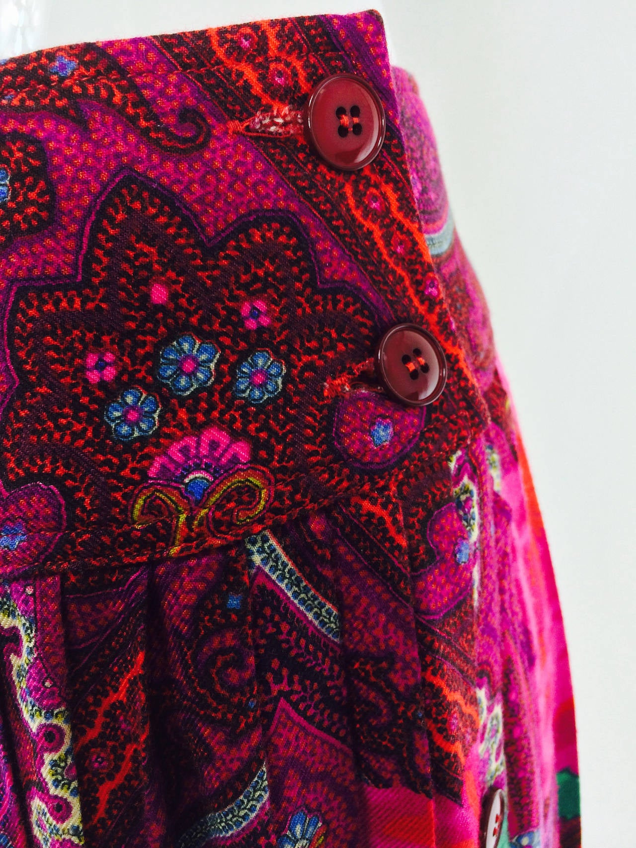 Kenzo bright paisley mix print midi skirt 1980s 2