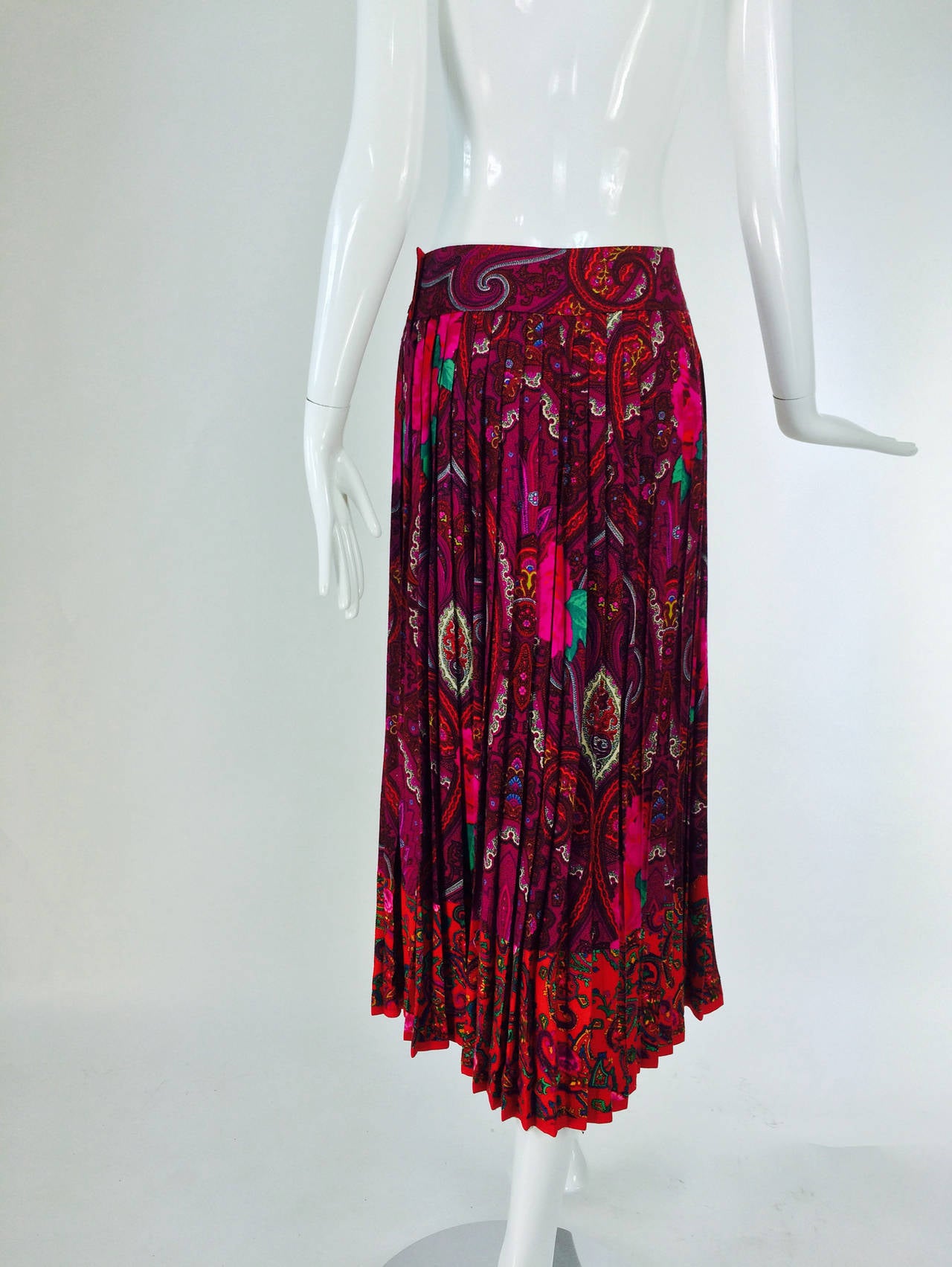 Kenzo bright paisley mix print midi skirt 1980s 1