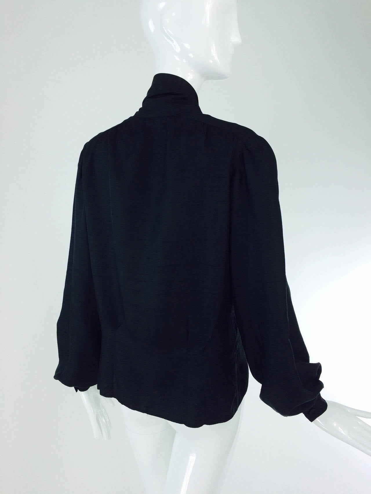 Pierre Balmain Haute Couture black Pongee silk bow tie blouse 1950s For Sale 1