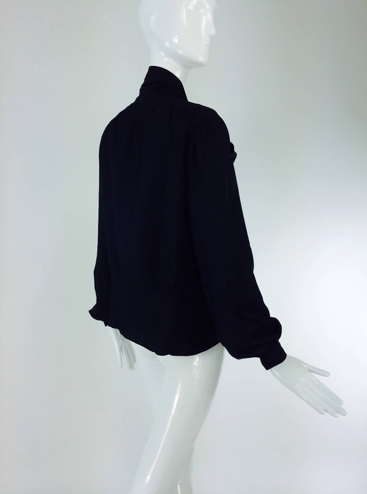 Women's Pierre Balmain Haute Couture black Pongee silk bow tie blouse 1950s For Sale