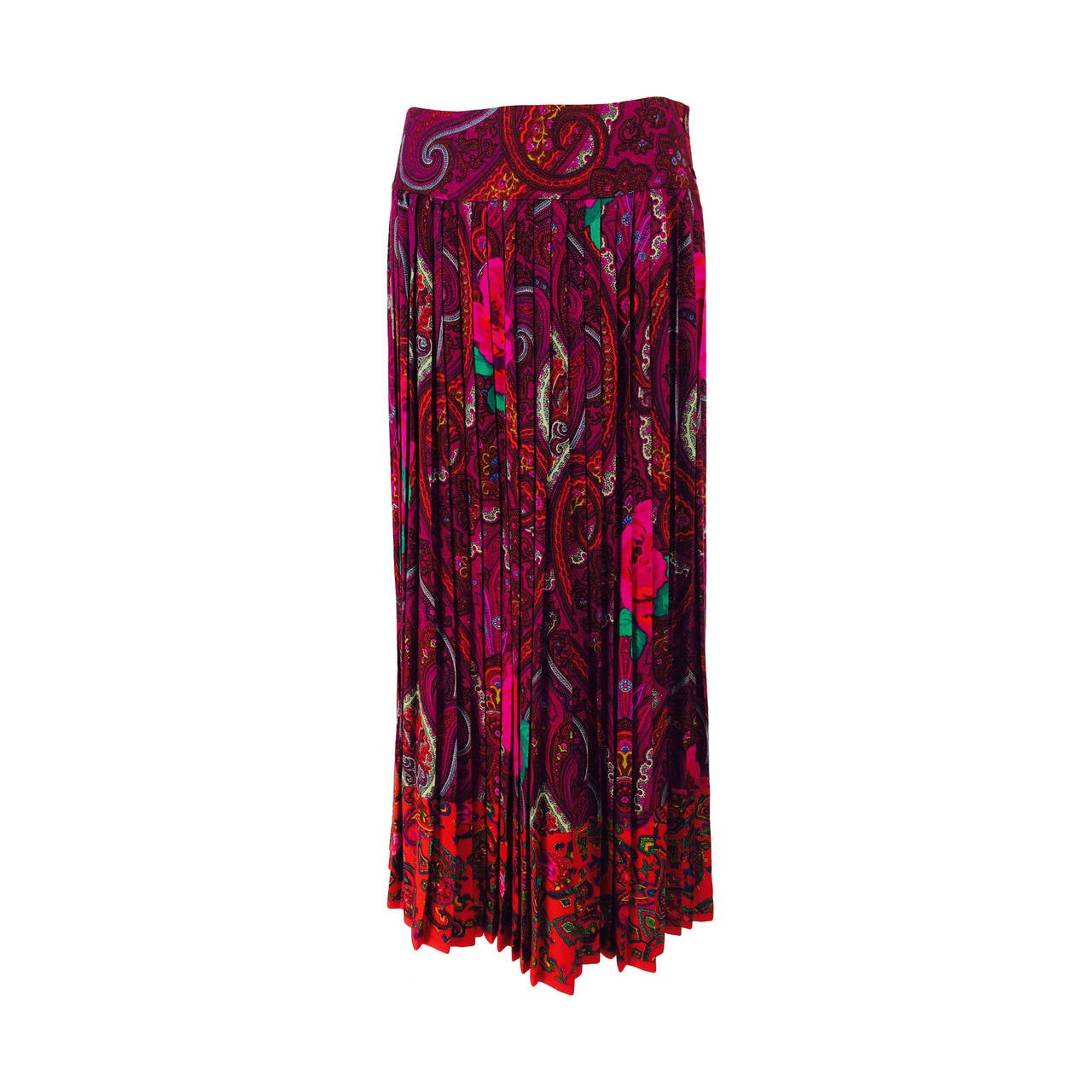 Kenzo bright paisley mix print midi skirt 1980s