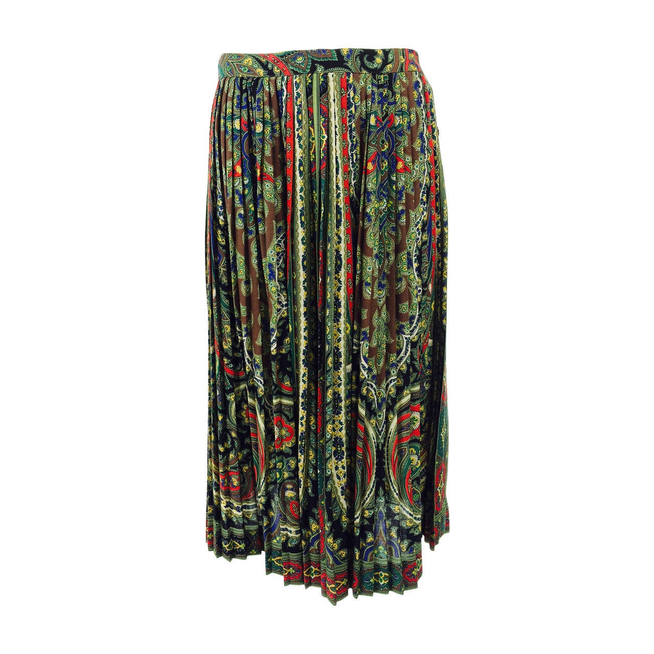 Kenzo paisley pleated side button skirt 1970s