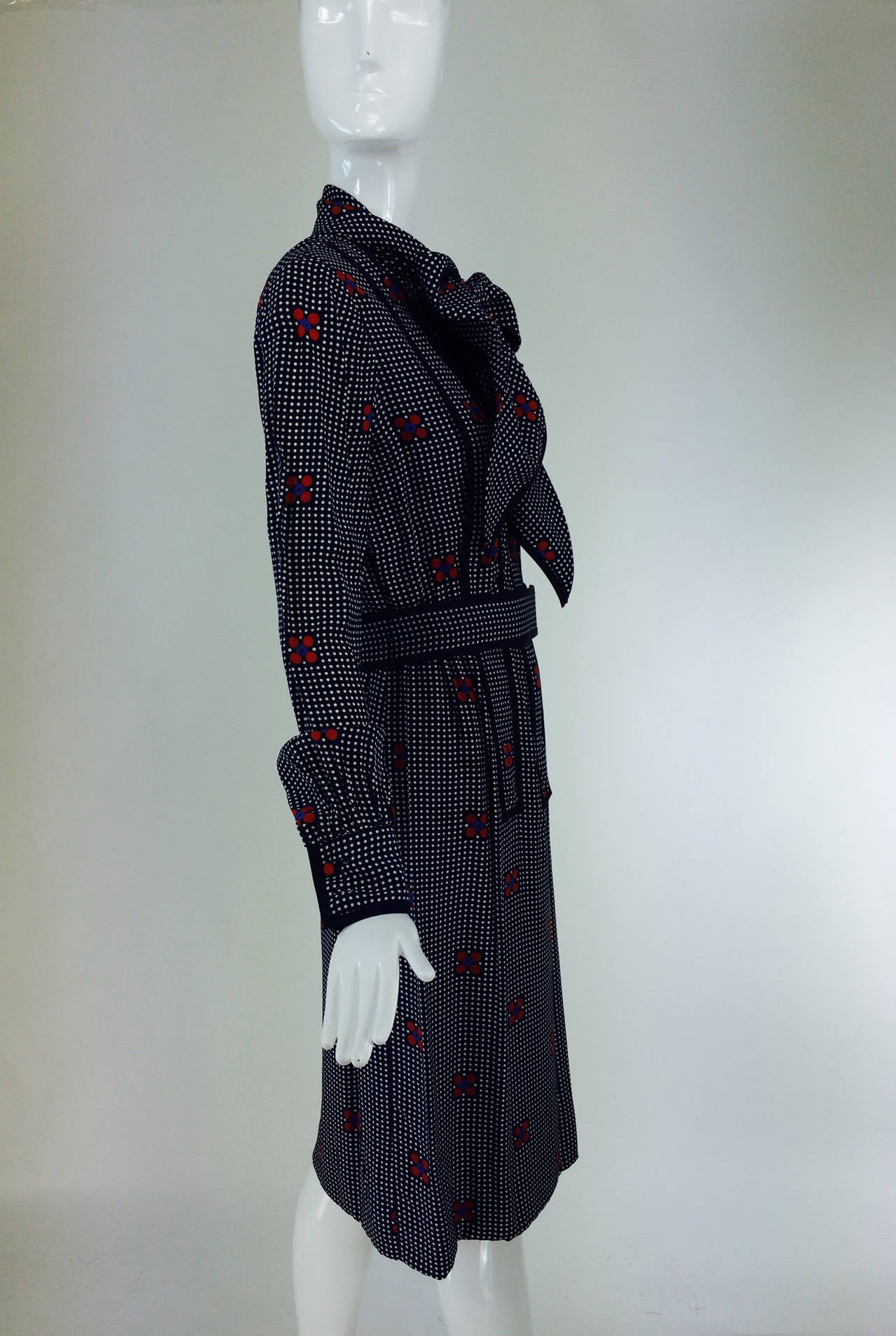 Black Geoffrey Beene flower check dress & coat ensemble 1960s