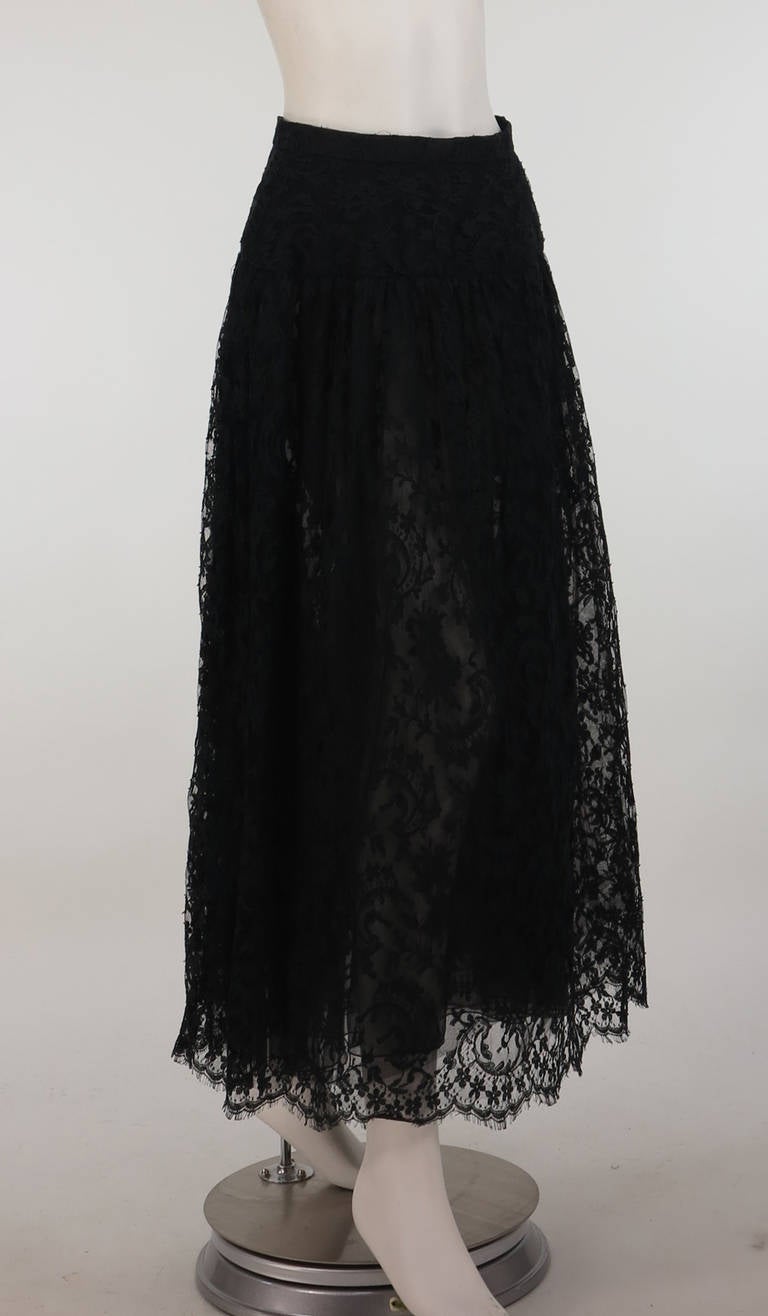 1980s Oscar de la Renta sheer black lace skirt In Excellent Condition In West Palm Beach, FL