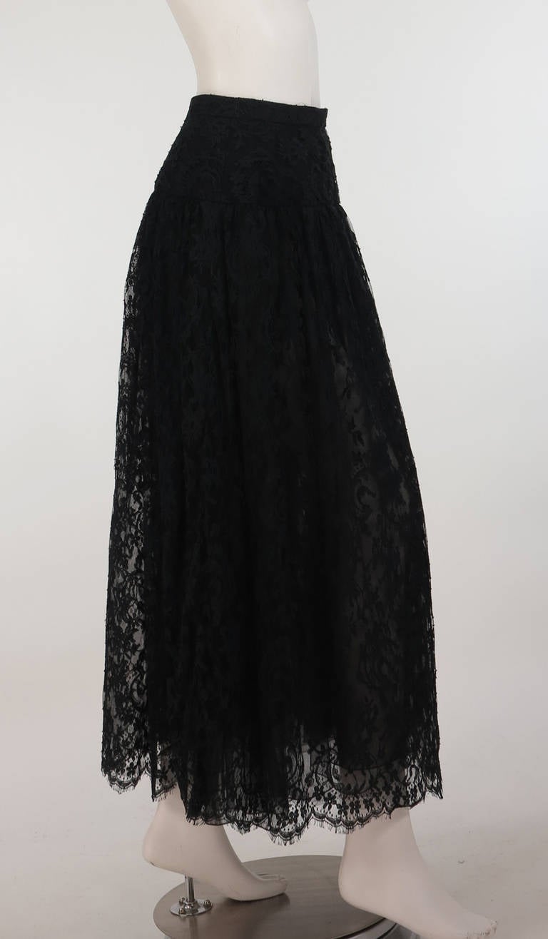 Women's 1980s Oscar de la Renta sheer black lace skirt