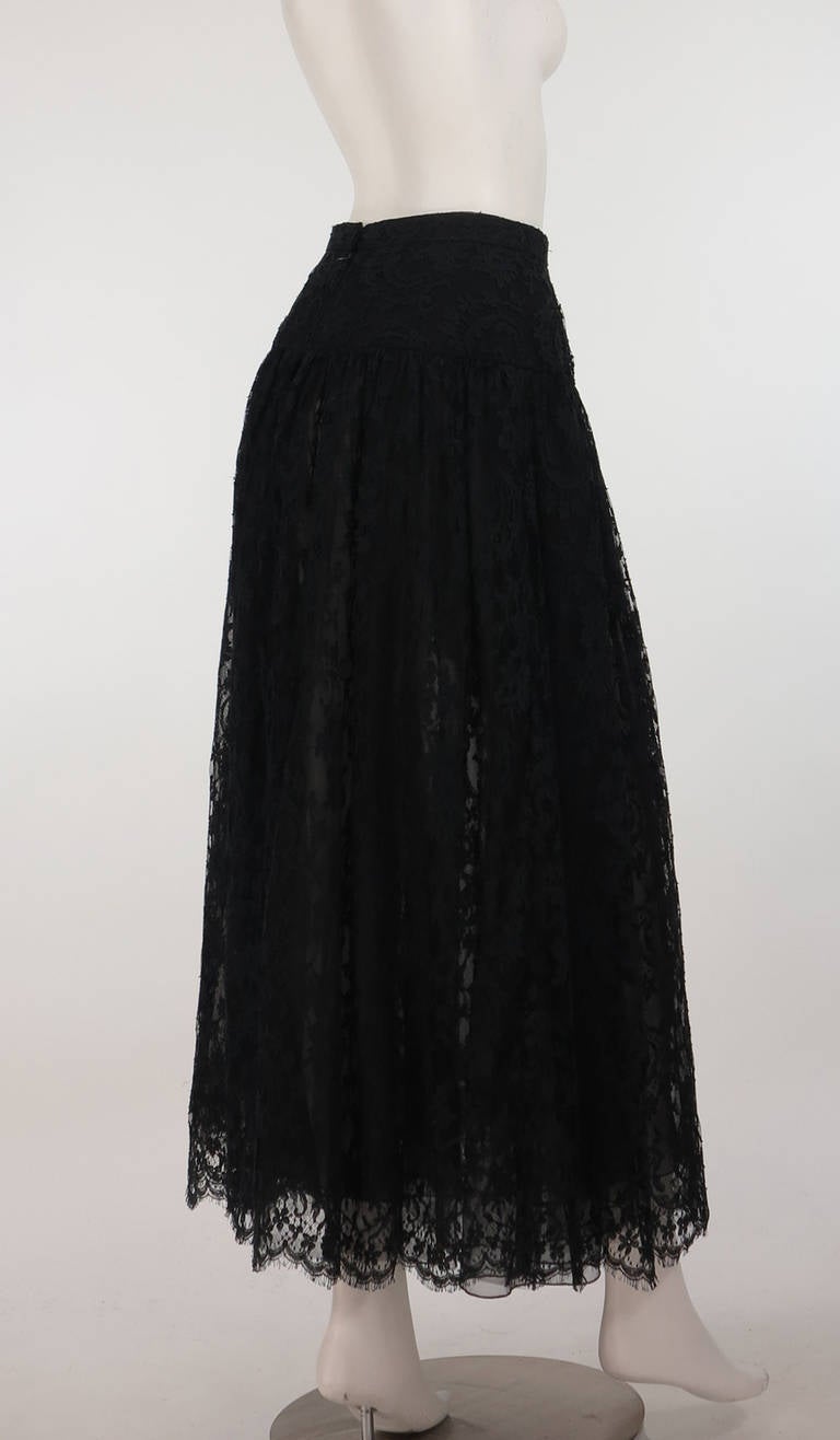 1980s Oscar de la Renta sheer black lace skirt 1