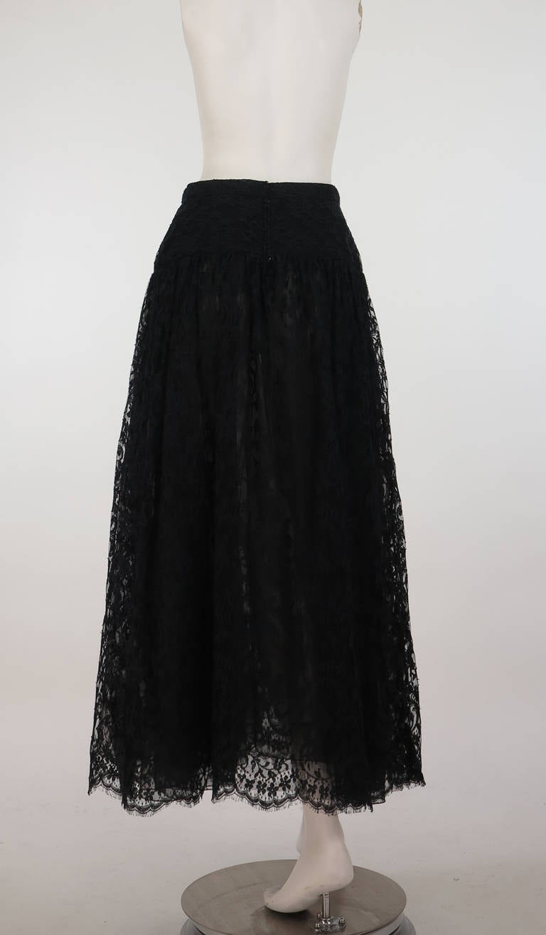 1980s Oscar de la Renta sheer black lace skirt 2