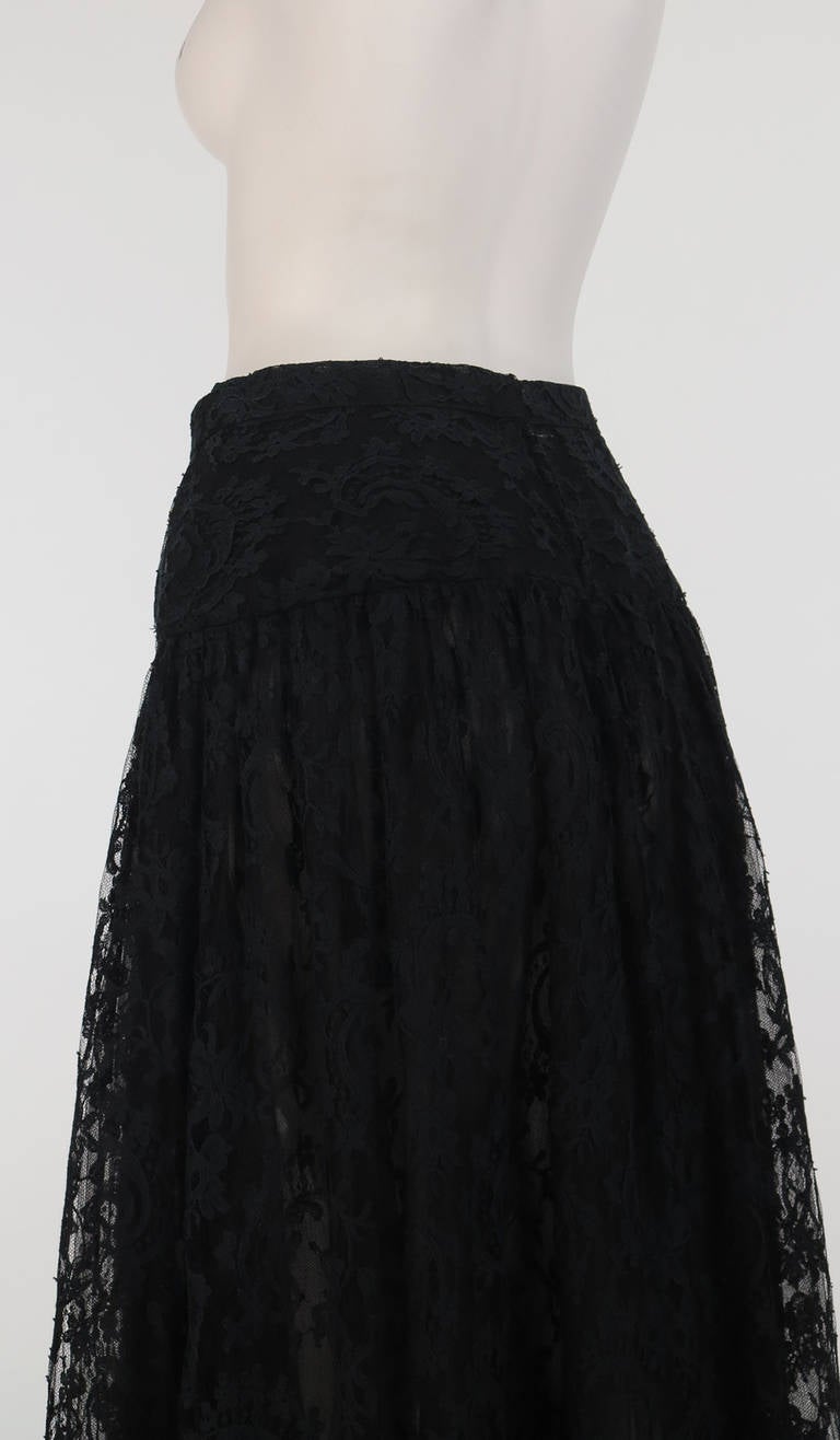 1980s Oscar de la Renta sheer black lace skirt 3