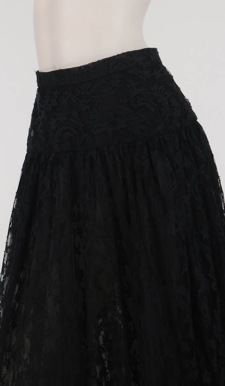 1980s Oscar de la Renta sheer black lace skirt 4