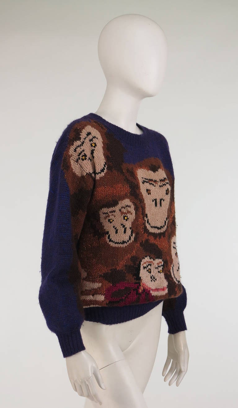 1980s Krizia Maglia The Monkey Family knit sweater 1