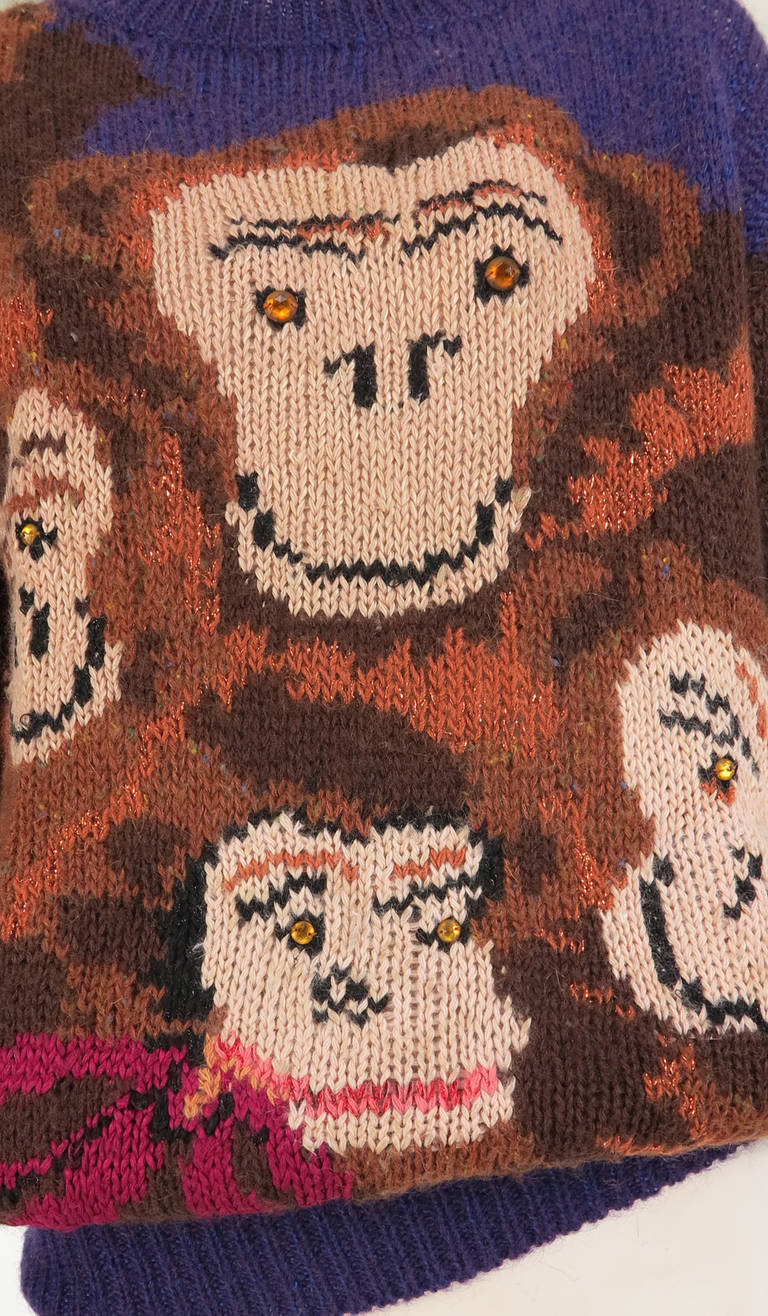 1980s Krizia Maglia The Monkey Family knit sweater 2