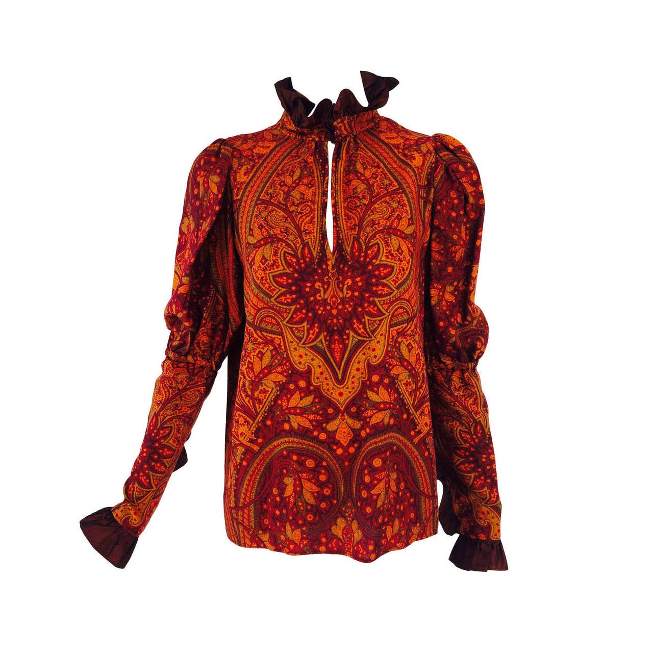 Yves St Laurent Rive Gauche paisley high neck blouse 1970s at 1stDibs