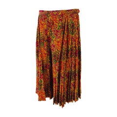 Yves St Laurent YSL Rive Gauche golden silk print knife pleated skirt 1970s