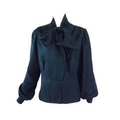 Pierre Balmain Haute Couture black Pongee silk bow tie blouse 1950s 11