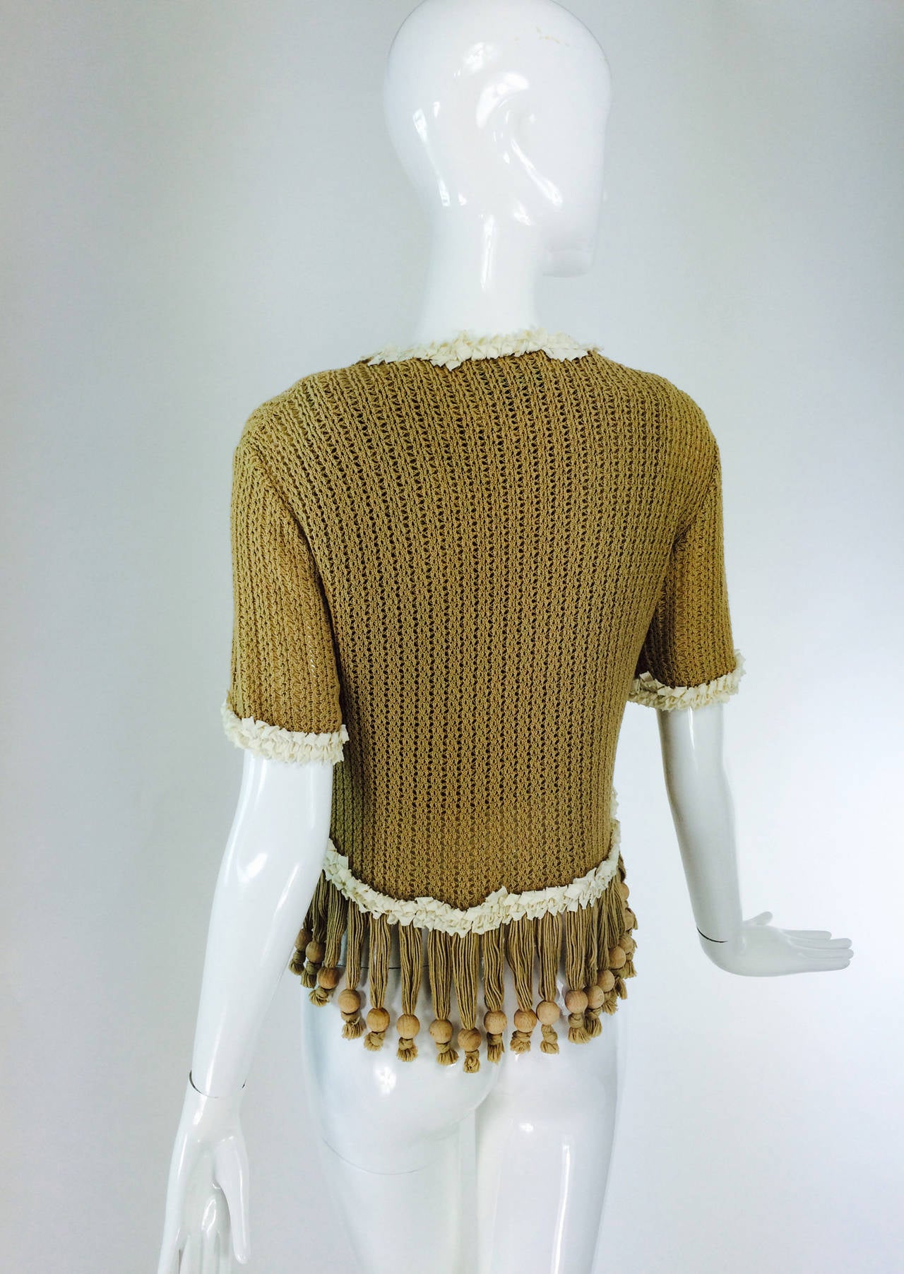 Brown Moschino Nature Friendly Garment wooden bead fringe sweater twin set