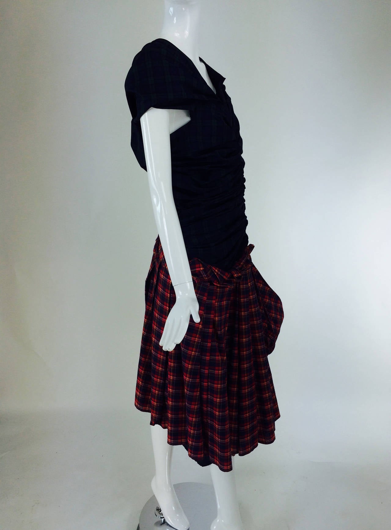 Black Comme des Garcons tartan/plaid dress in green & red 2005