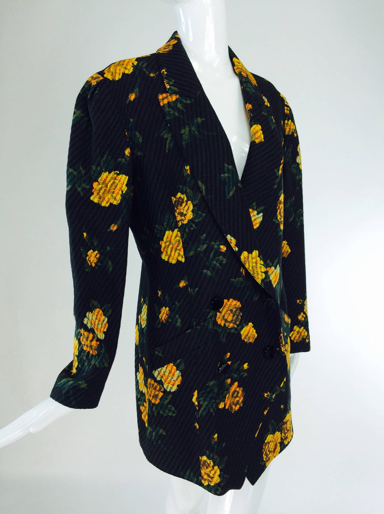 Louis Feraud double breasted floral cotton cloque jacket 1980s 3