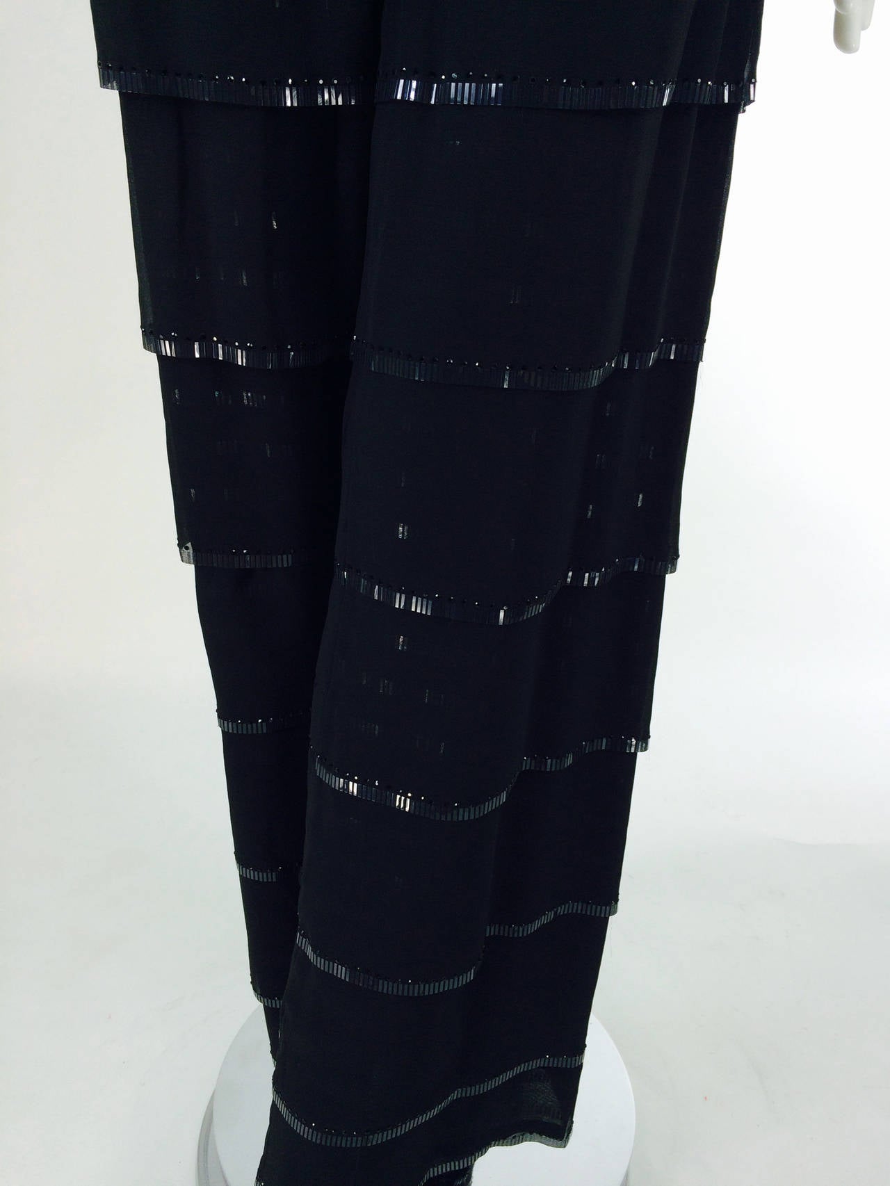 Christian Dior Boutique numbered black chiffon tiered pant set 1980s In Excellent Condition In West Palm Beach, FL