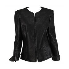 Rena Lange quilted stitch black leather jacket