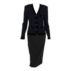 1970s Oscar de la Renta Navy & charcoal jersey dress