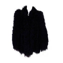 Retro 1960s silky black Mongolian lamb fur mini coat